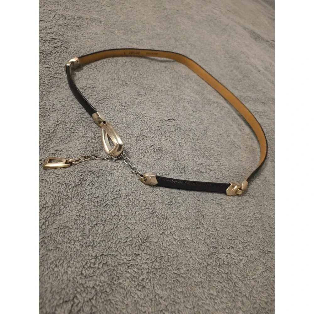 Brighton Lg Leather Black Belt Snake Skin Print Silver Accents Chain Clasp 36903